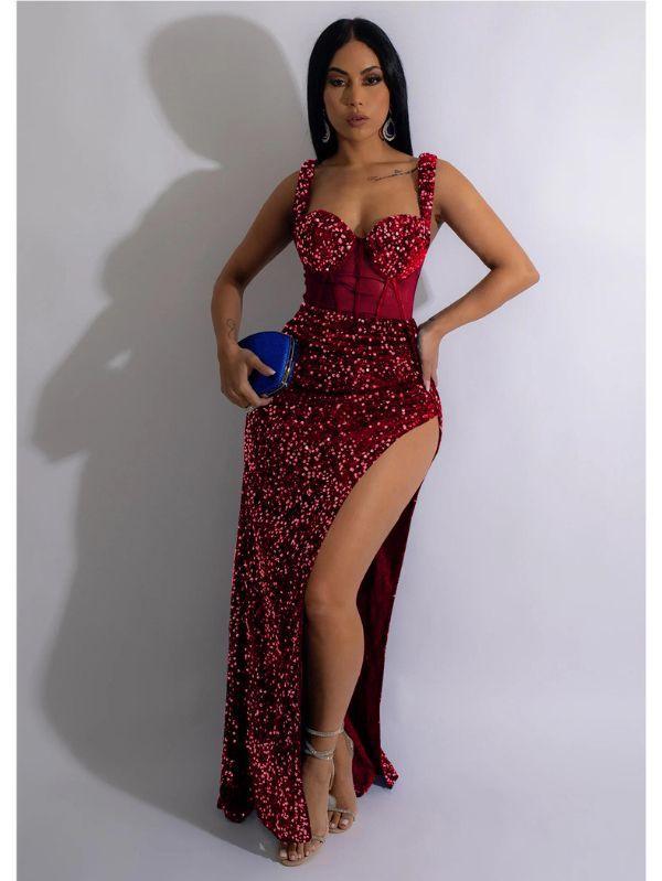 Vestido Vinho Longo Giulia Fenda Alta