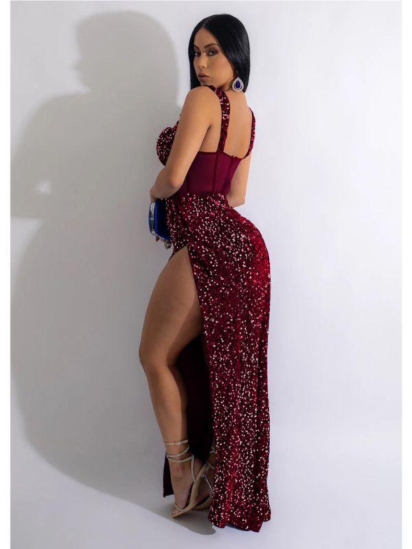 Vestido Vinho Longo Giulia Fenda Alta