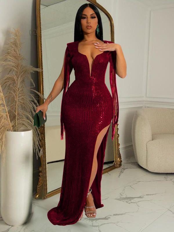 Vestido Vinho Longo Paête Lis