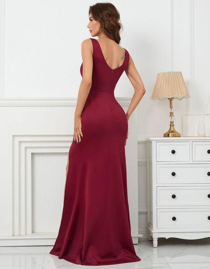 Vestido Vinho Longo Plissada Destiny