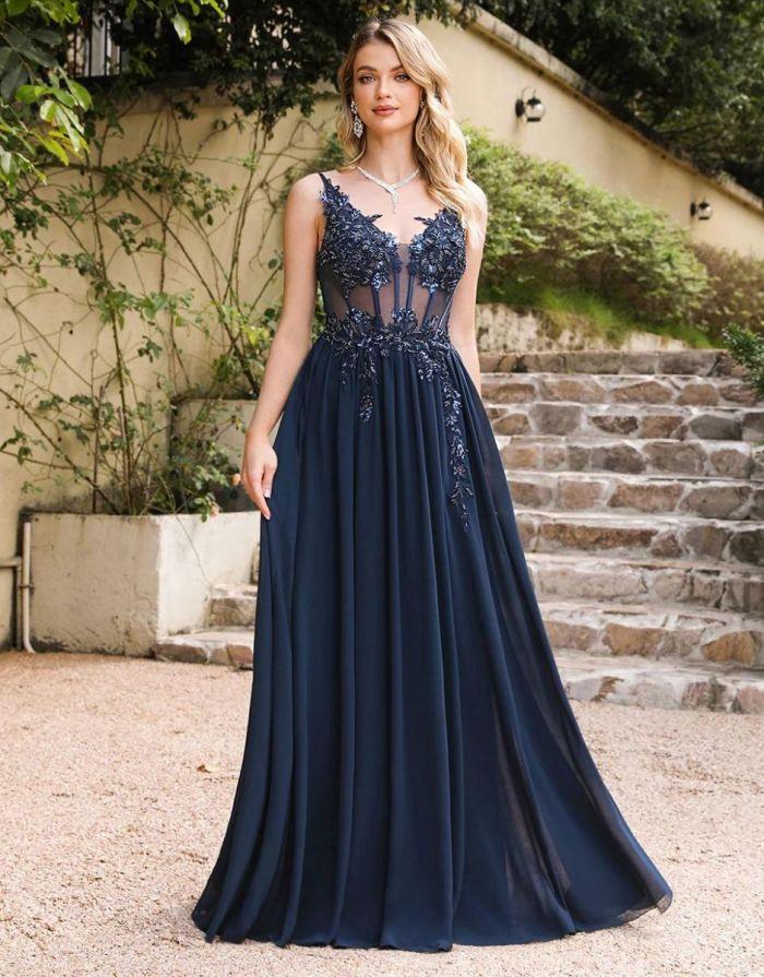 Vestidos Azul Marinho Longo Ilusão