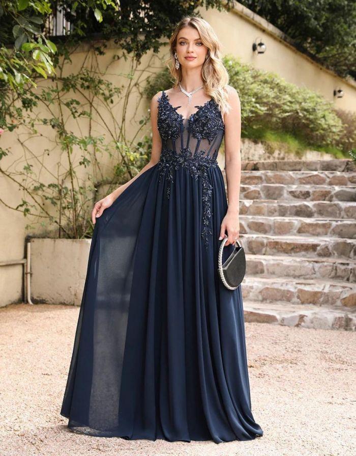 Vestidos Azul Marinho Longo Ilusão