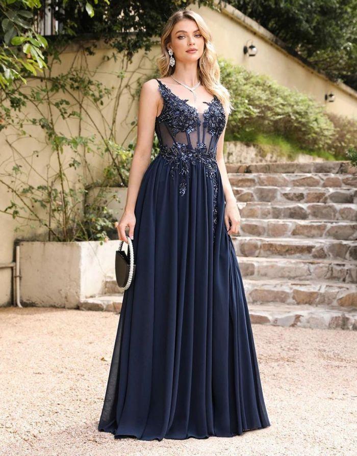 Vestidos Azul Marinho Longo Ilusão