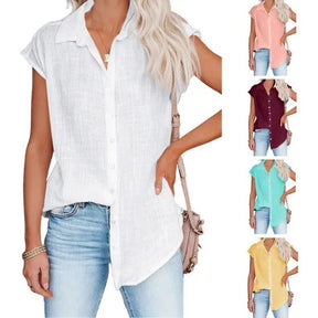 Camisas de algodón para mujer, blusas y Tops holgados Harajuku con botones de manga corta de Color sólido Vintage, Túnica informal para mujer, camiseta de gran tamaño