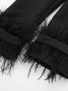 Blazer Preto Manga com Plumas