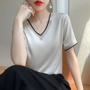 Blusa Seda Urbana com Decote em V