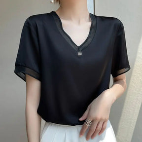 Blusa Seda Urbana com Decote em V