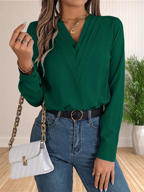 Blusa em Camadas com Decote em V Manga Longa