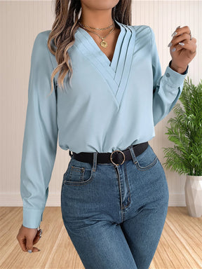 Blusa em Camadas com Decote em V Manga Longa