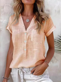 Camisa Manga Curta Casual com Decote em V