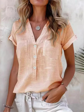 Camisa Manga Curta Casual com Decote em V