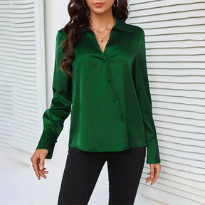 Camisa Verde de Cetim Elegante Feminina