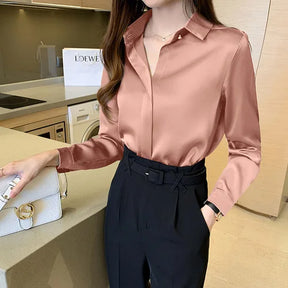 Camisa de Cetim Elegante Office Look