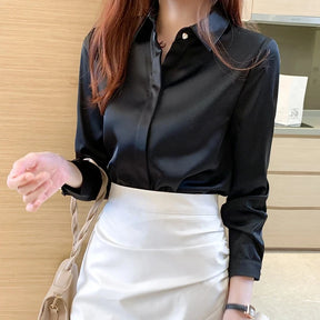 Camisa de Cetim Elegante Office Look