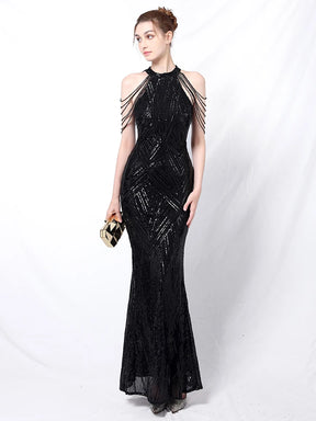 YIDINGZS Elegante Fora Do Ombro Prata Lantejoula Vestido De Noite Mulheres Novo Partido Maxi Vestido Longo Prom 18126