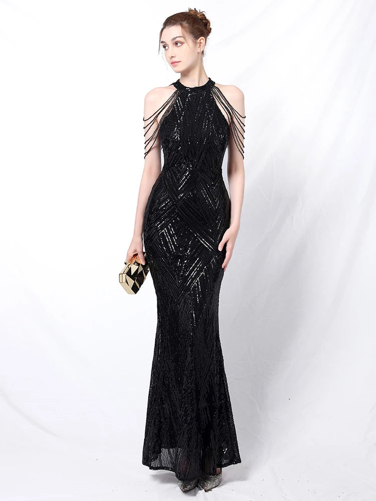 YIDINGZS Elegante Fora Do Ombro Prata Lantejoula Vestido De Noite Mulheres Novo Partido Maxi Vestido Longo Prom 18126