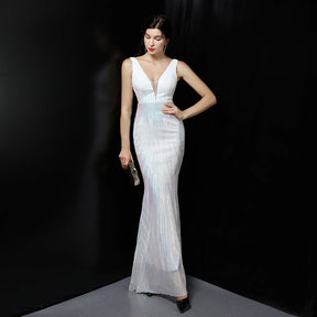YIDINGZS-Vestido de noite longo com decote em V feminino, lantejoula dourada preta sexy, vestido maxi de festa sem mangas, novo