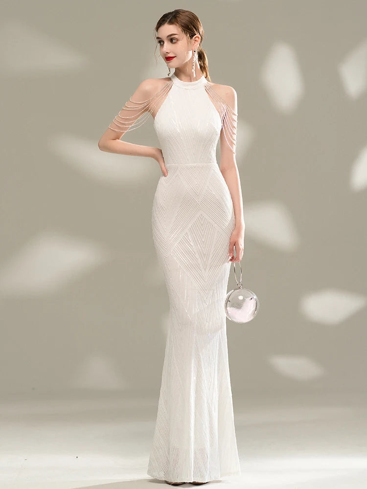 YIDINGZS Elegante Fora Do Ombro Prata Lantejoula Vestido De Noite Mulheres Novo Partido Maxi Vestido Longo Prom 18126