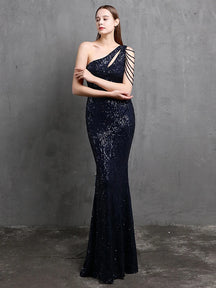 YIDINGZS-vestido feminino de lantejoulas com um ombro, elegante maxi vestido de festa, bordô longo, 2022, 18519