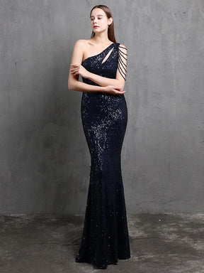 YIDINGZS-vestido feminino de lantejoulas com um ombro, elegante maxi vestido de festa, bordô longo, 2022, 18519