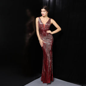 YIDINGZS-Vestido de noite longo com decote em V feminino, lantejoula dourada preta sexy, vestido maxi de festa sem mangas, novo