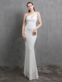 YIDINGZS-vestido feminino de lantejoulas com um ombro, elegante maxi vestido de festa, bordô longo, 2022, 18519