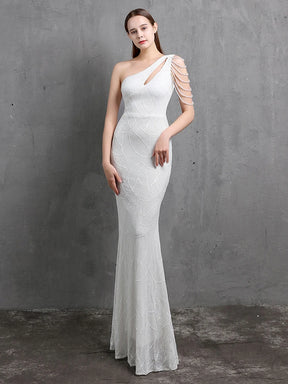 YIDINGZS-vestido feminino de lantejoulas com um ombro, elegante maxi vestido de festa, bordô longo, 2022, 18519