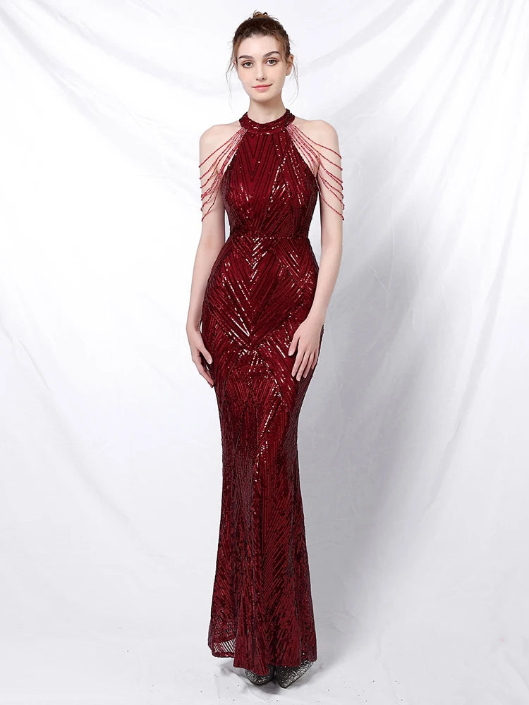 YIDINGZS Elegante Fora Do Ombro Prata Lantejoula Vestido De Noite Mulheres Novo Partido Maxi Vestido Longo Prom 18126