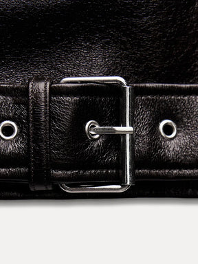 Jaqueta Preta de Couro Feminina Retro Curto Faux Leather