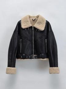 Jaqueta de Couro Feminina com Cinto Grosso Biker