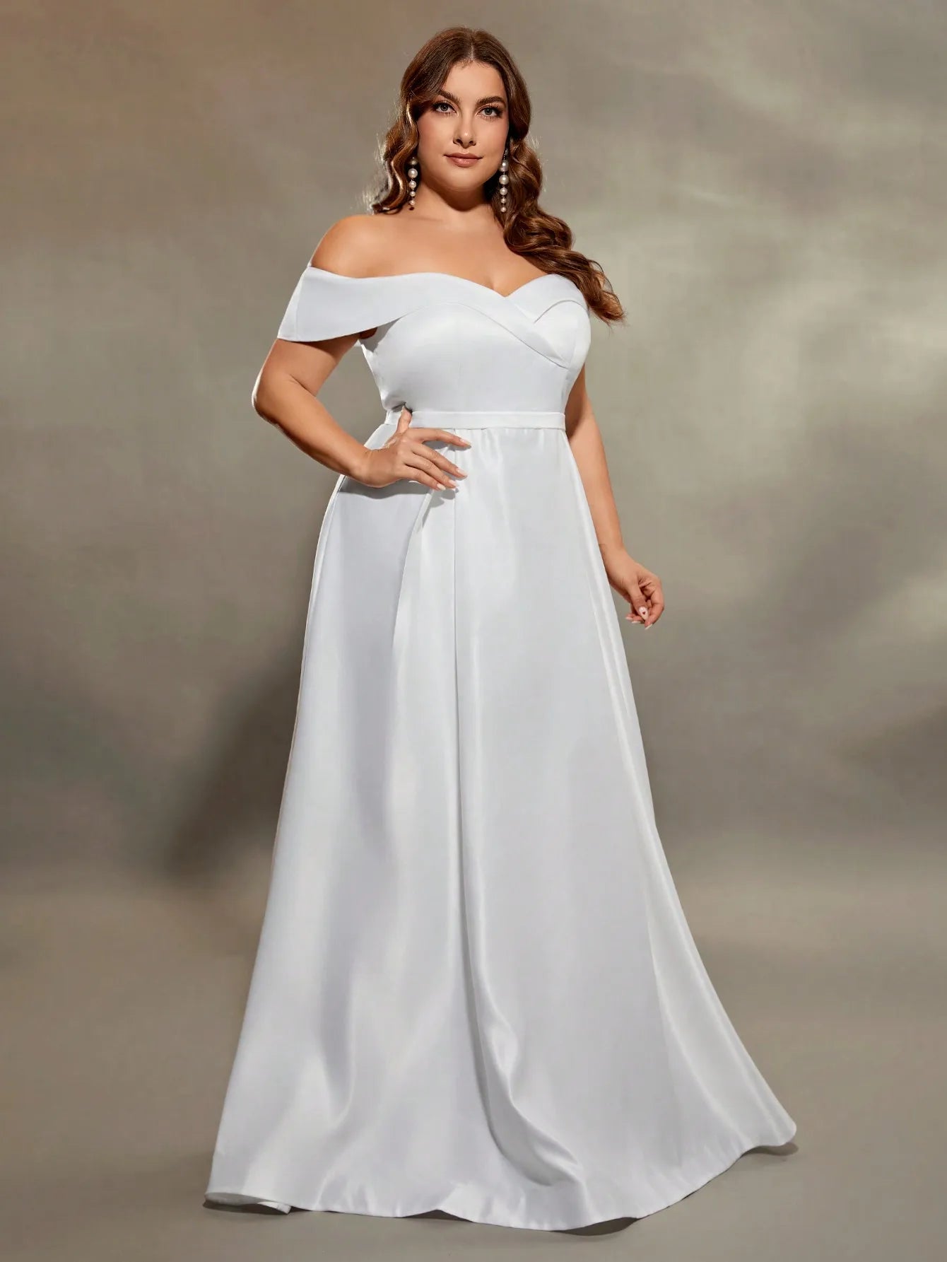 Mgiacy plus size Line neck irregular cross satin wedding gown full skirt Evening gown ball dress Party dress Bridesmaid dress