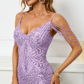 YIDINGZS-Sexy vestido feminino com decote em V, vestido longo de baile, vestido de lantejoulas, cinta, miolização, rosa, maxi, festa