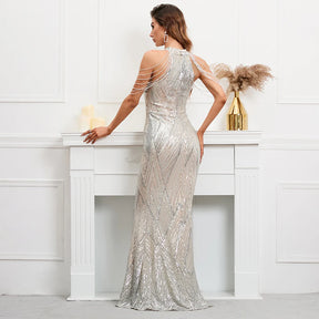 YIDINGZS Elegante Fora Do Ombro Prata Lantejoula Vestido De Noite Mulheres Novo Partido Maxi Vestido Longo Prom 18126