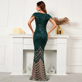 YIDINGZS-vestido de noite verde com decote em V profundo para mulheres, vestido maxi de festa sexy, vestido longo de baile