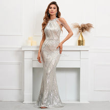YIDINGZS Elegante Fora Do Ombro Prata Lantejoula Vestido De Noite Mulheres Novo Partido Maxi Vestido Longo Prom 18126