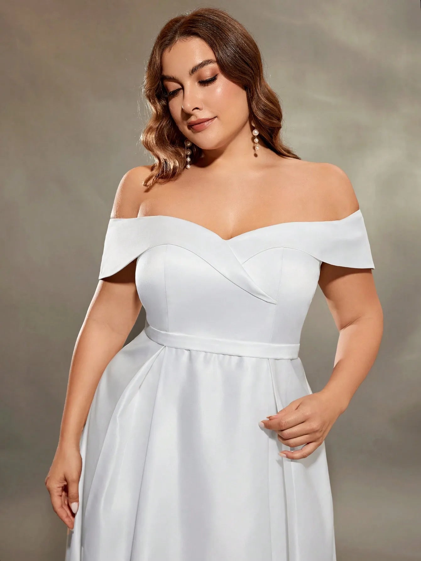 Mgiacy plus size Line neck irregular cross satin wedding gown full skirt Evening gown ball dress Party dress Bridesmaid dress