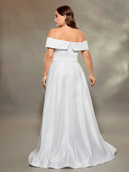 Mgiacy plus size Line neck irregular cross satin wedding gown full skirt Evening gown ball dress Party dress Bridesmaid dress