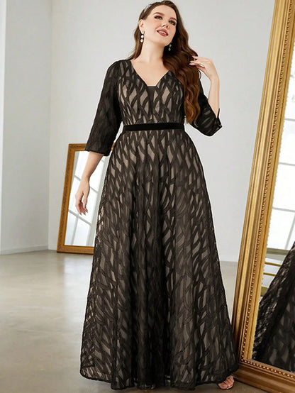 Mgiacy V-neck lace embroidered mid-long sleeve gown ball dress Party dress Bridesmaid dress