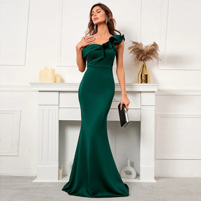 YIDINGZS-vestido de um ombro para mulheres, babados verdes, vestido maxi celebridade, sexy pescoço barra, vestido de festa longo, 18732