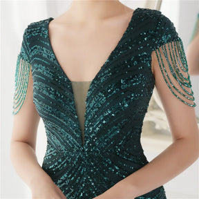 YIDINGZS-vestido de noite verde com decote em V profundo para mulheres, vestido maxi de festa sexy, vestido longo de baile
