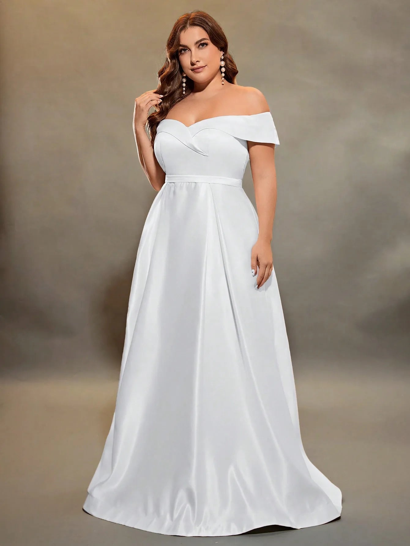 Mgiacy plus size Line neck irregular cross satin wedding gown full skirt Evening gown ball dress Party dress Bridesmaid dress