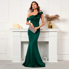YIDINGZS-vestido de um ombro para mulheres, babados verdes, vestido maxi celebridade, sexy pescoço barra, vestido de festa longo, 18732
