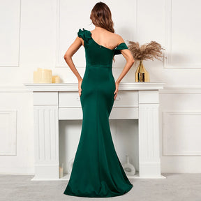 YIDINGZS-vestido de um ombro para mulheres, babados verdes, vestido maxi celebridade, sexy pescoço barra, vestido de festa longo, 18732