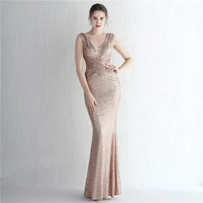 Yidingzs vestido feminino com miçangas, vestido longo de baile, decote em v profundo, cinza, lantejoulas, vestido de noite sexy, festa maxi 19320