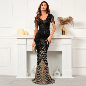 YIDINGZS-vestido de noite verde com decote em V profundo para mulheres, vestido maxi de festa sexy, vestido longo de baile
