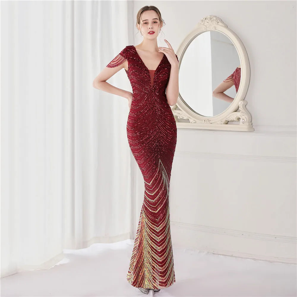 YIDINGZS-vestido de noite verde com decote em V profundo para mulheres, vestido maxi de festa sexy, vestido longo de baile