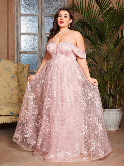 Mgiacy plus size Line neck V-neck embroidered lace full skirt Evening gown Ball dress Party dress Bridesmaid dress