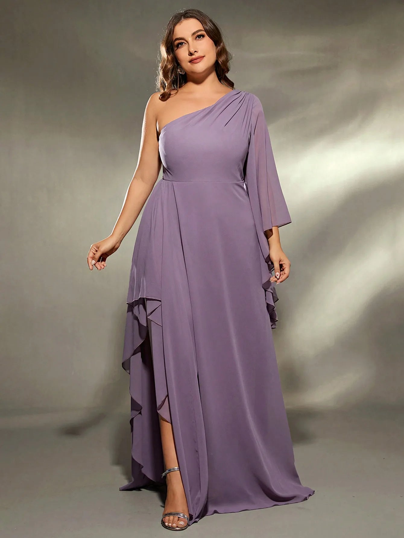 Mgiacy plus size  One shoulder large long sleeve irregular lotus towel chiffon long dress Evening ball dress Party dress