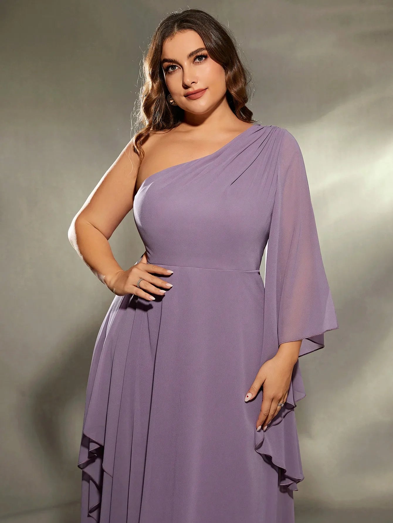 Mgiacy plus size  One shoulder large long sleeve irregular lotus towel chiffon long dress Evening ball dress Party dress