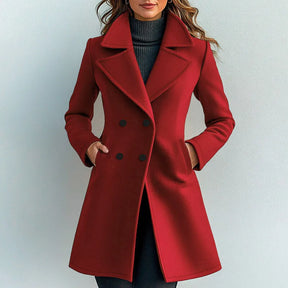 Sobretudo Vermelho Feminino Duplo Botões Liso